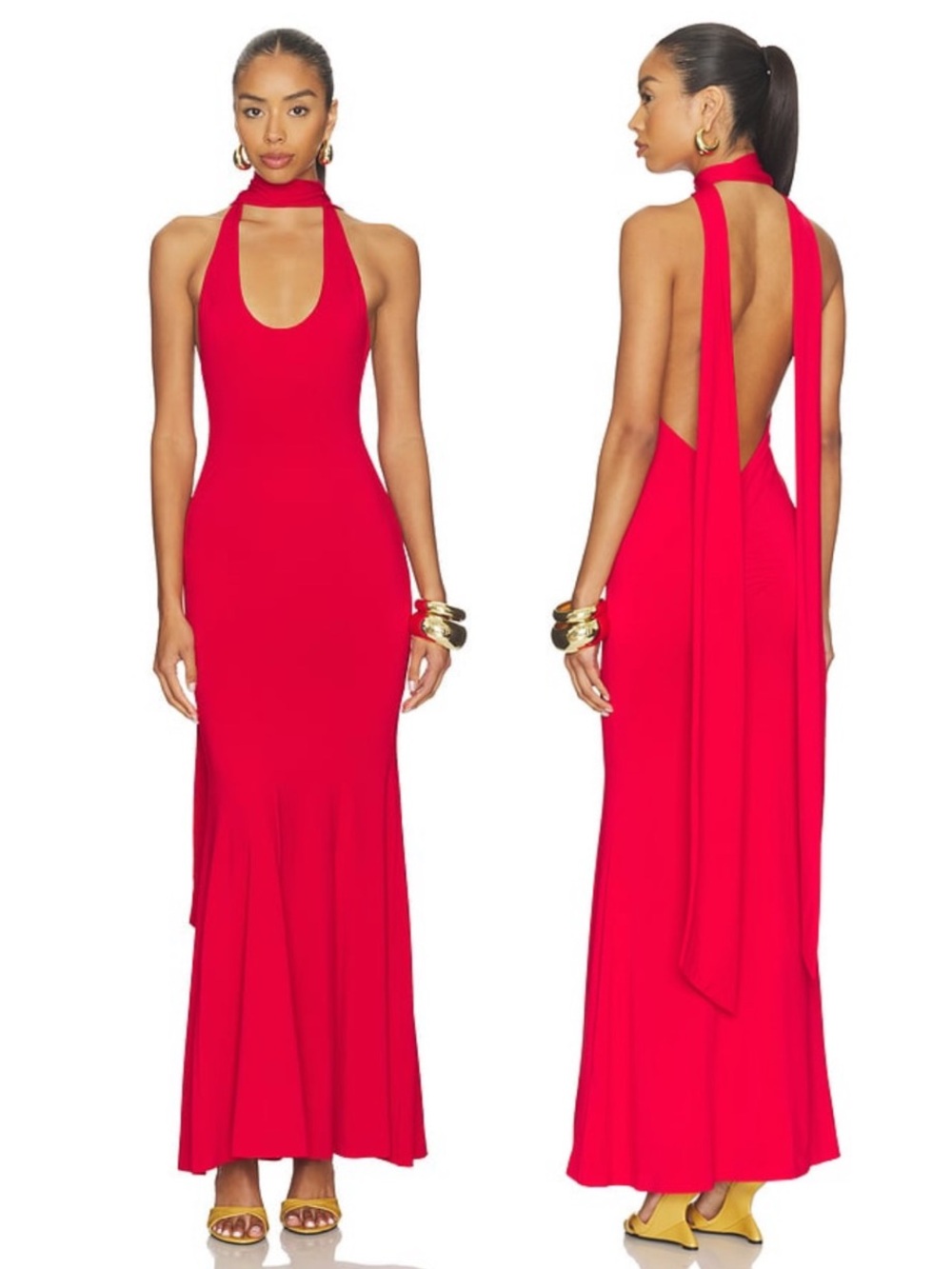 GUIZIO || Siena Maxi Dress Scarf Open Neck Gown in Red Love Small NWT